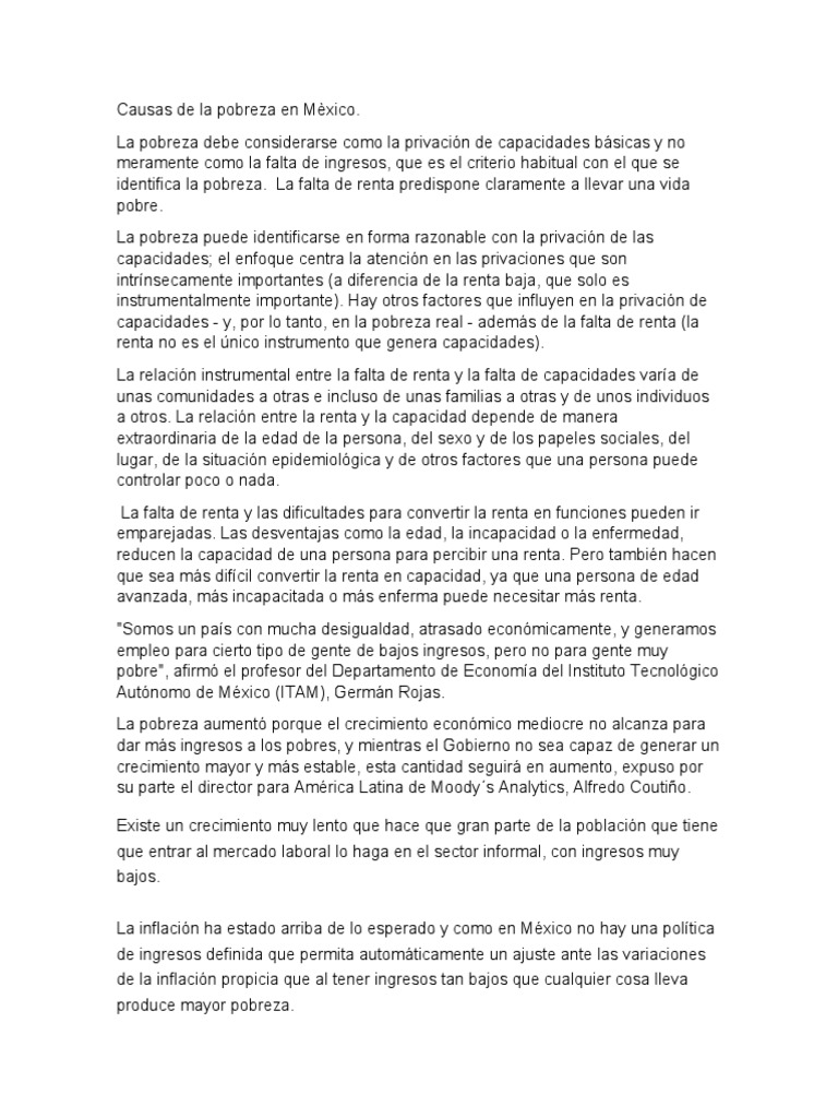 Causas de la pobreza en México | PDF | Pobreza | Pobreza e indigencia
