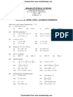 Bal Bharati Public School Math Assignment on Algebraic Expressions
