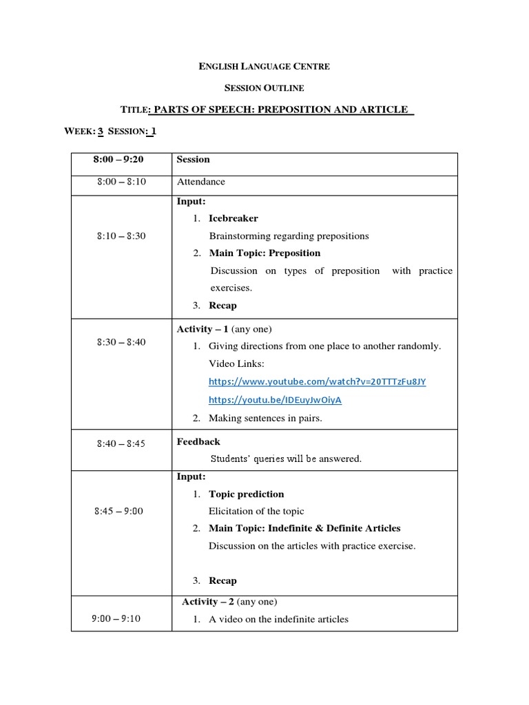 Eng1W3S1 Preposition Article | PDF | Part Of Speech | Preposition And ...