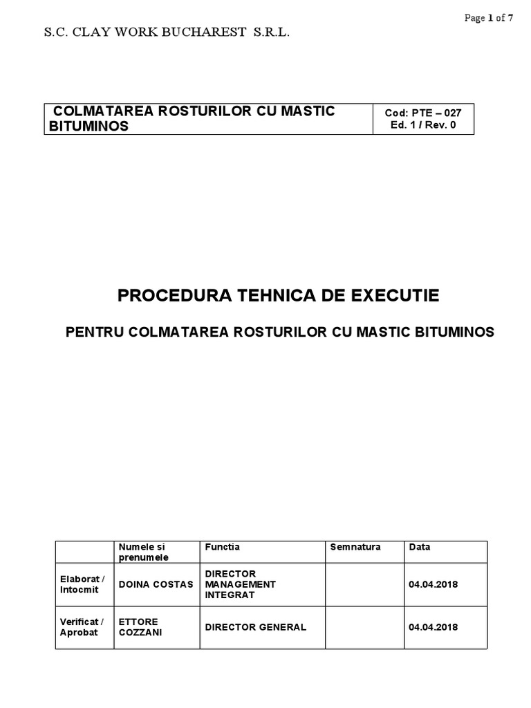 Pte - Colmatare Rosturi Cu Mastic Bituminos | PDF