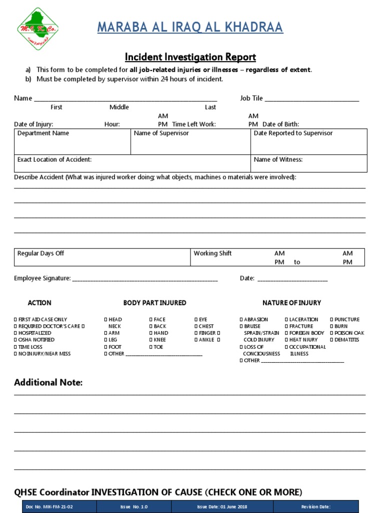 Incident Investigation Report Template | PDF | Occupational Safety And ...