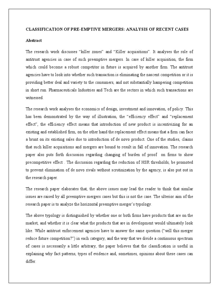 Analyzing Killer Acquisitions and Mergers | PDF | Competition Law ...