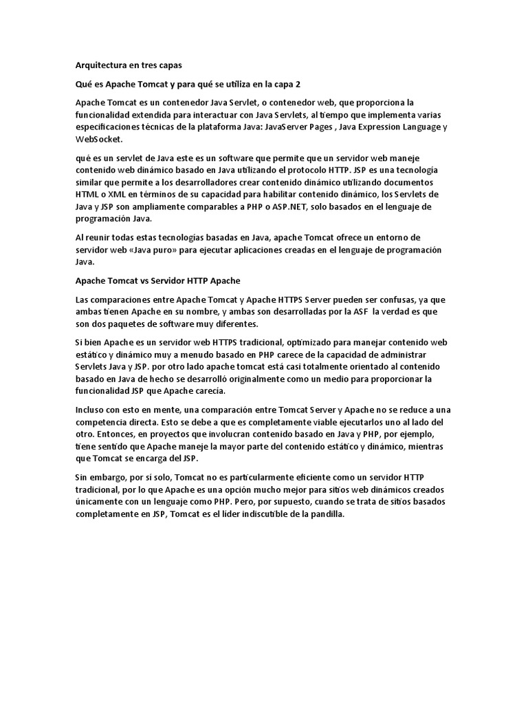 Apache Tomcat y Arquitectura de Tres Capas | PDF | Páginas del servidor ...