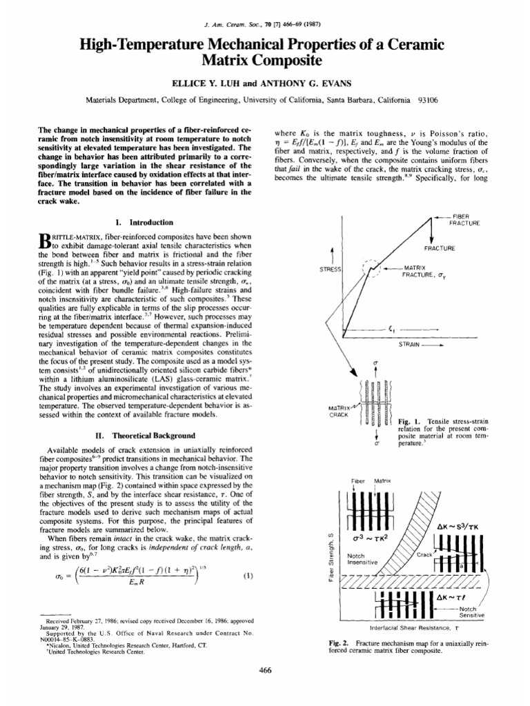 High Temperature Mechanical Properties of A Ceramic Matrix Composite ...