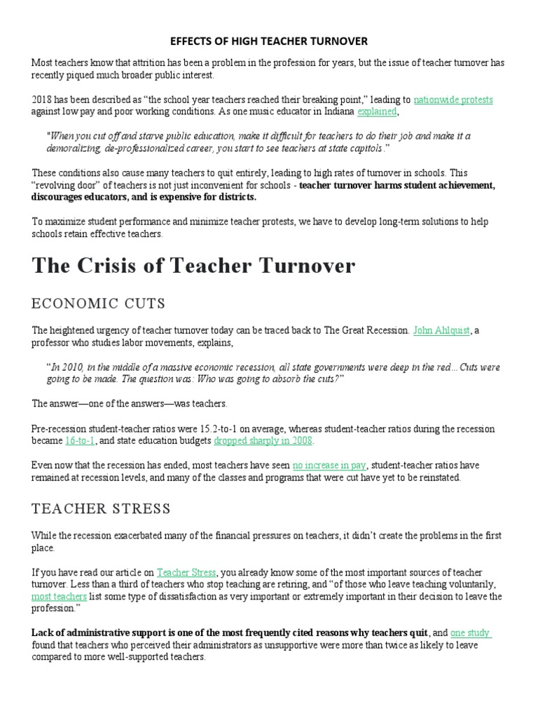 Impact of Teacher Turnover on Education | PDF | Mentorship | Turnover ...