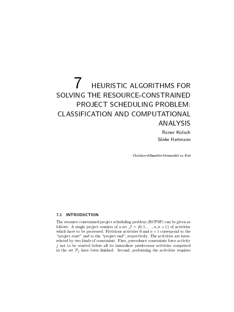 Heuristic Algorithms for RCPSP | PDF | Metaheuristic | Genetic Algorithm