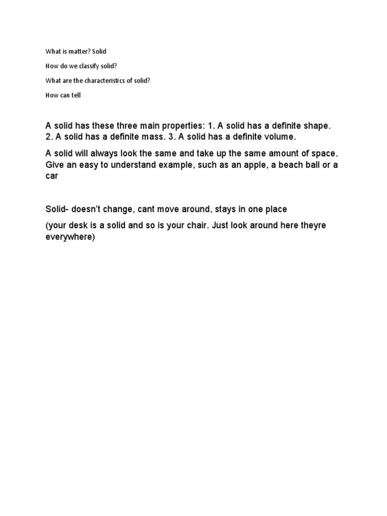Understanding Solids: Properties & Examples | PDF | Language Arts ...