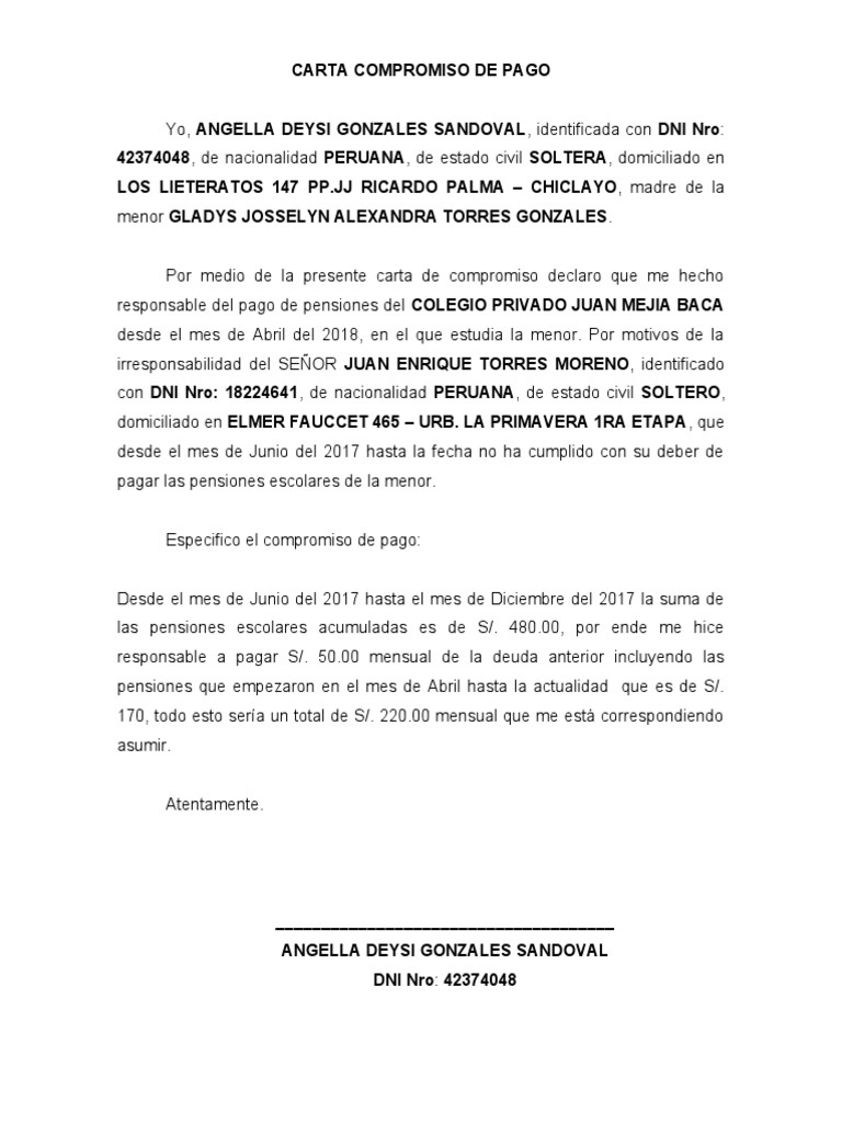 Carta Compromiso de Pago PDF