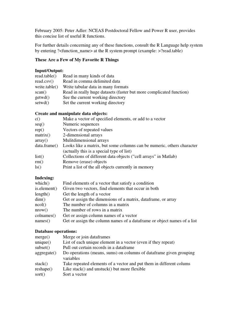 Essential R Functions for Data Analysis | PDF | Computers | Teaching ...