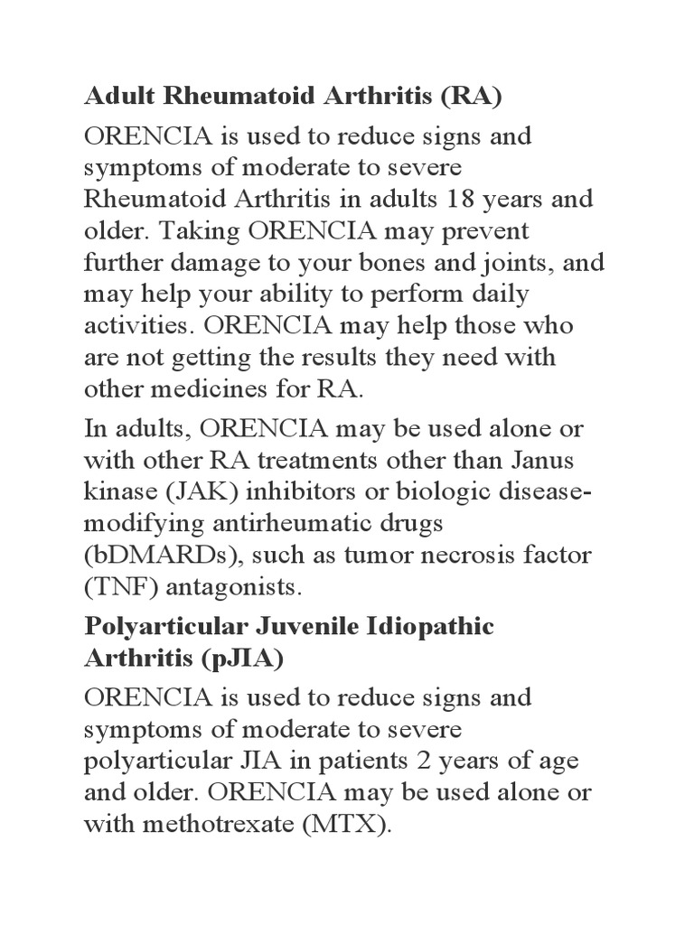 Rheumatoid Arthritis Orencia PDF Arthritis Rheumatoid Arthritis