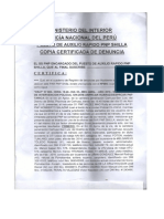 POLICIA NACIONAL DEL PERU PUESTO DE AUXILIO RAPIDO PNP SHILLA COPIA CERTIFICADA DE DENUNCIA