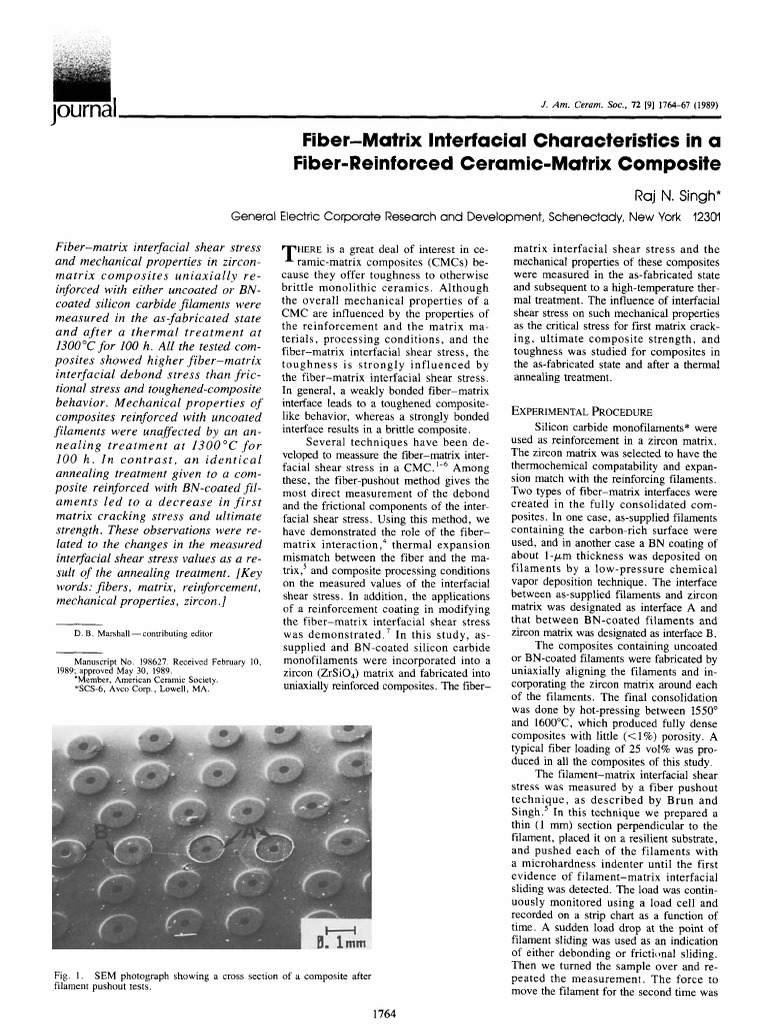 Fiber-Matrix Shear Stress in Zircon Composites | PDF | Composite ...