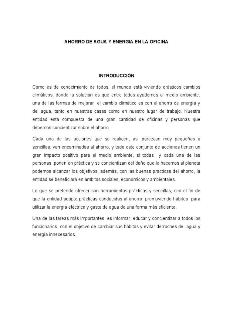 Ahorro de Agua y Energia en La Oficina | PDF | Uso eficiente de energía ...