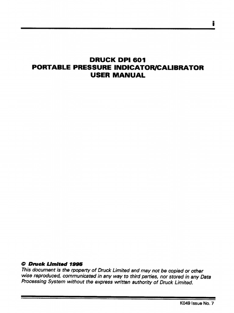 Druck DPI 601 Portable Pressure Indicator Calibrator User Manual PDF PDF