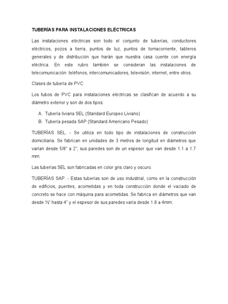 Tuberías de PVC para Instalaciones Eléctricas | PDF | Tubería ...