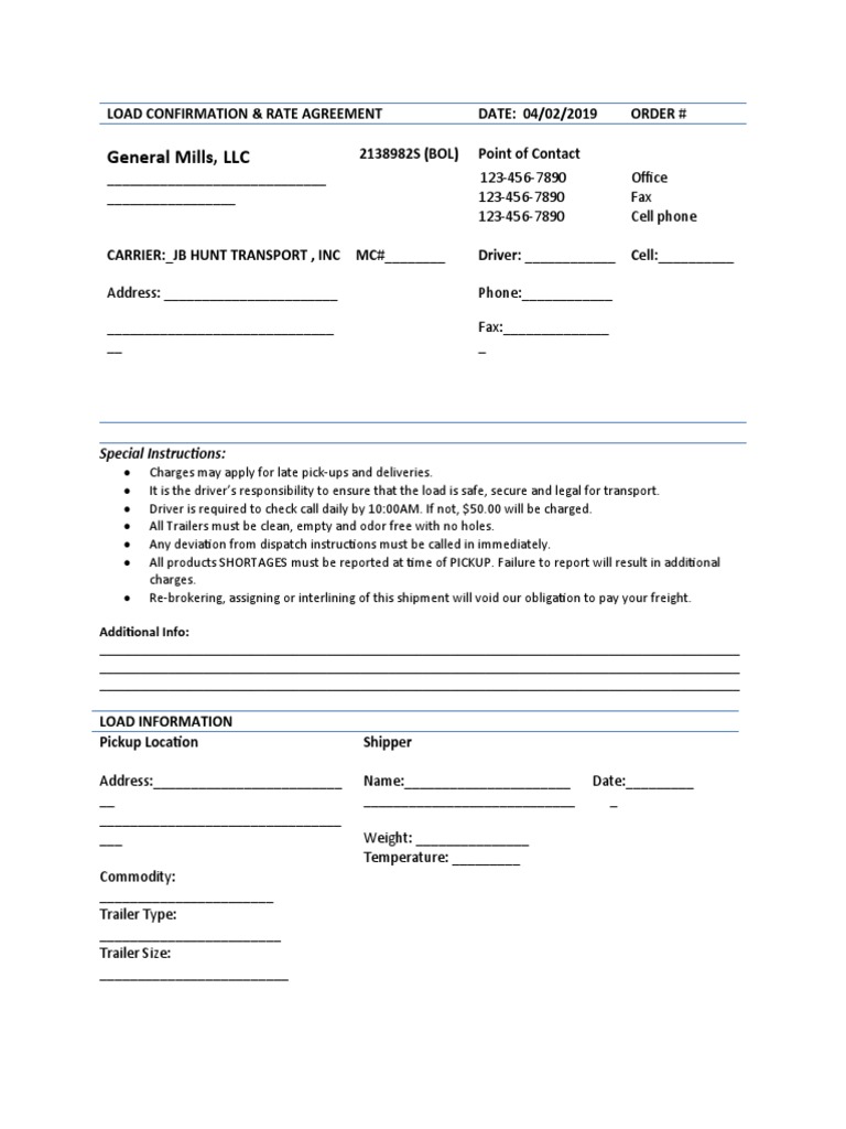Load Confirmation & Rate Agreement | PDF | Cargo | Supply Chain Management