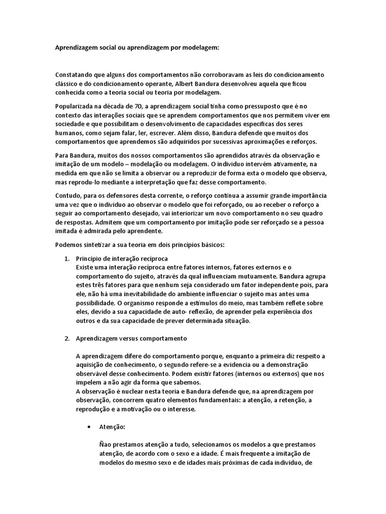 Aprendizagem Social Ou Aprendizagem Por Modelagem | PDF | Sociologia ...