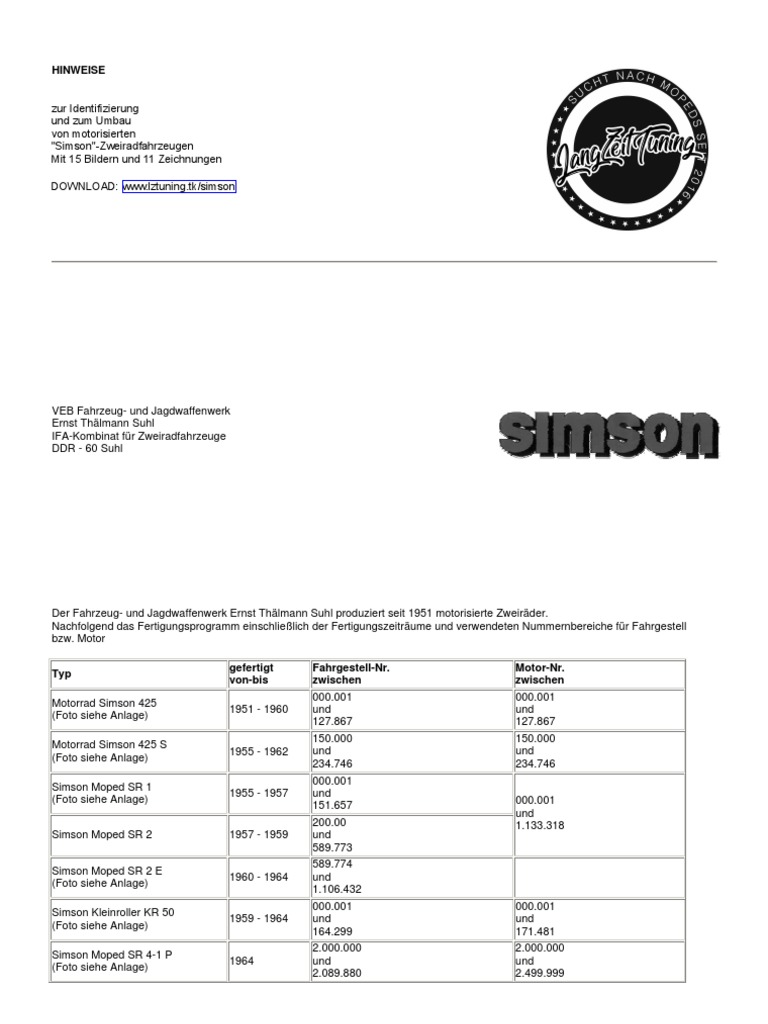 Carnet De Garantie Simson SR 4-3 – Annuaire Ateliers RDA 1969, Pièce Rare #25B337