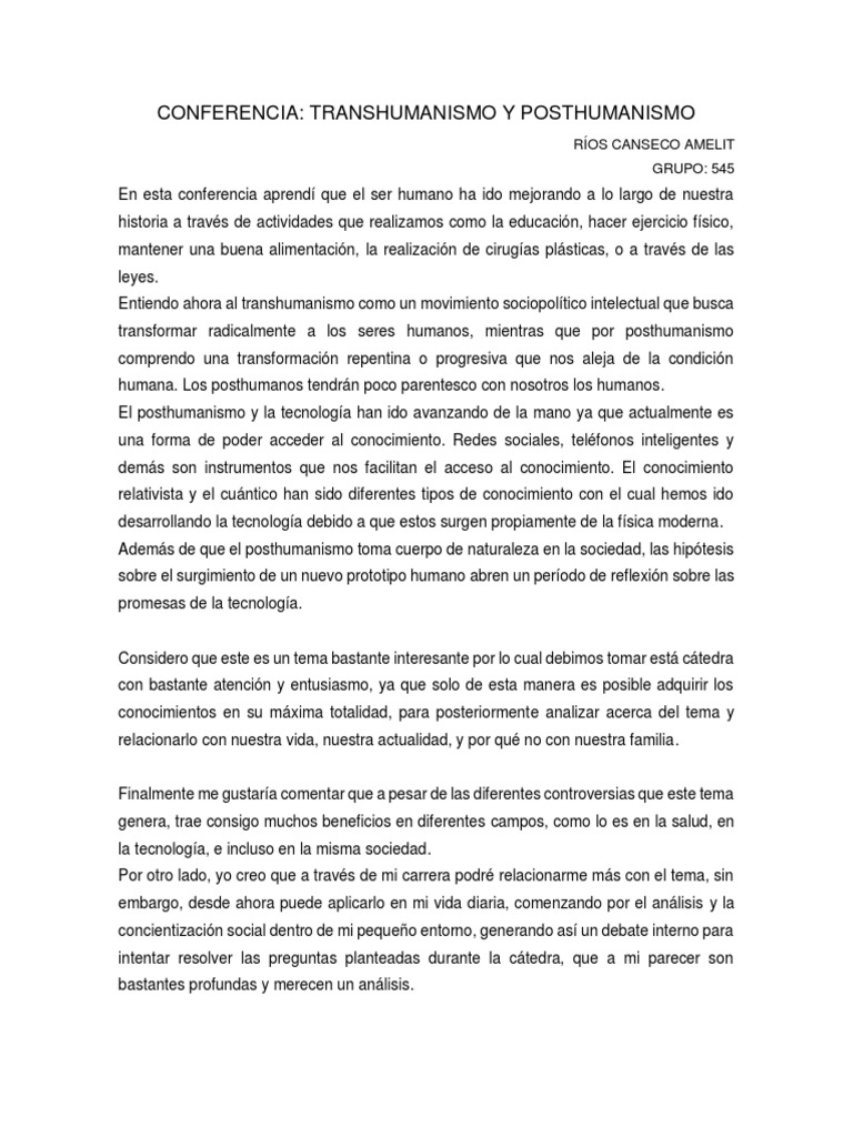 Transhumanismo y Posthumanismo: Reflexiones | PDF | Ciencias sociales ...
