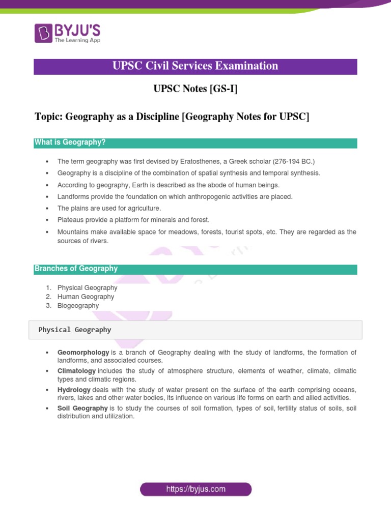 Geography As A Discipline Geography Notes For UPSC PDF Geography