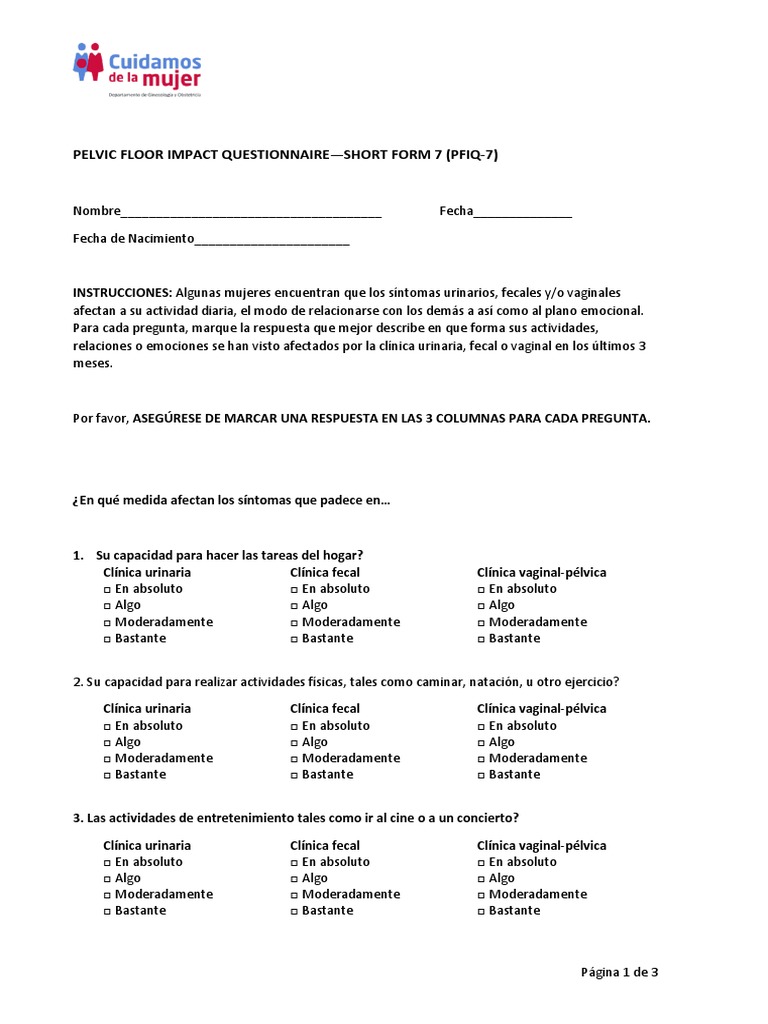 Cuestionario Pélvico PFIQ-7: Evaluación Sintomática | PDF | Conceptos ...