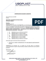 Certificado de Calidad Y Garantia: NTP Iso 1452-2:tubos Y Conexiones de U-Pvc para Redes de Abastecimiento de Agua