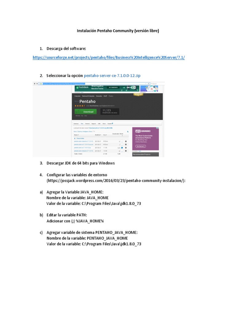 Guía de Instalación de Pentaho Community | PDF | Java (lenguaje de ...