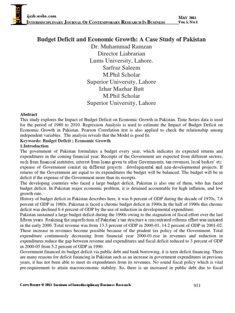Budget Deficit and Economic Growth: A Case Study of Pakistan | PDF ...