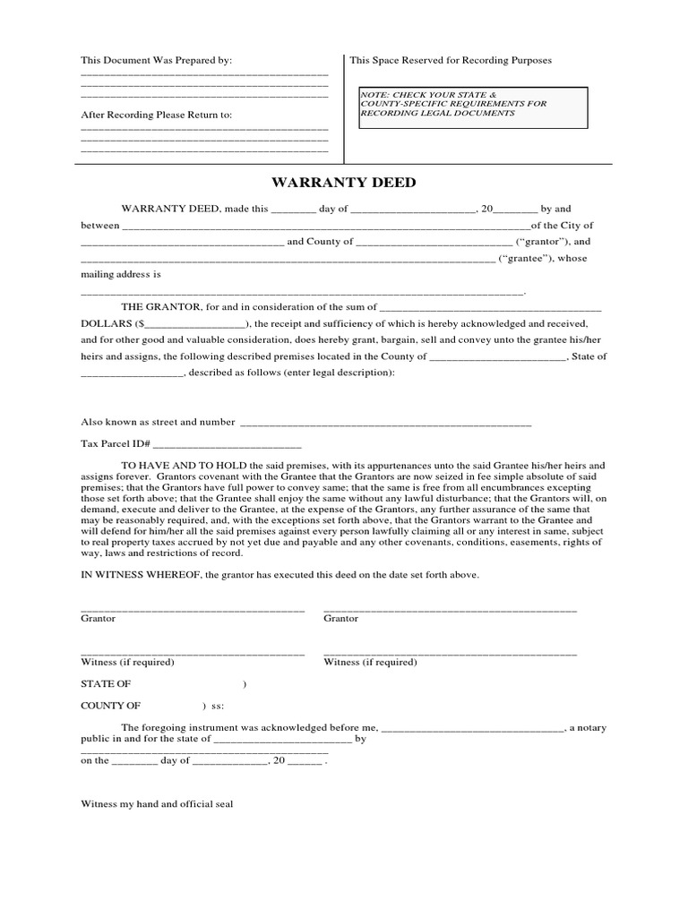 Warranty Deed CountySpecific Requirements For Recording Legal