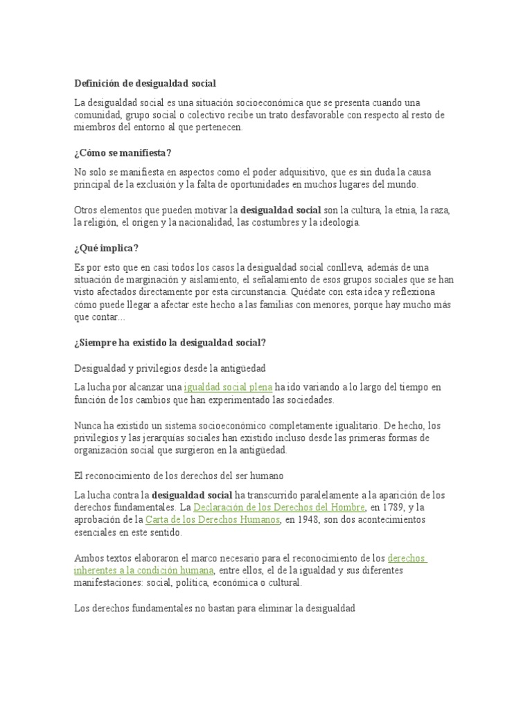 Definición y manifestaciones de desigualdad social | PDF | Desigualdad ...