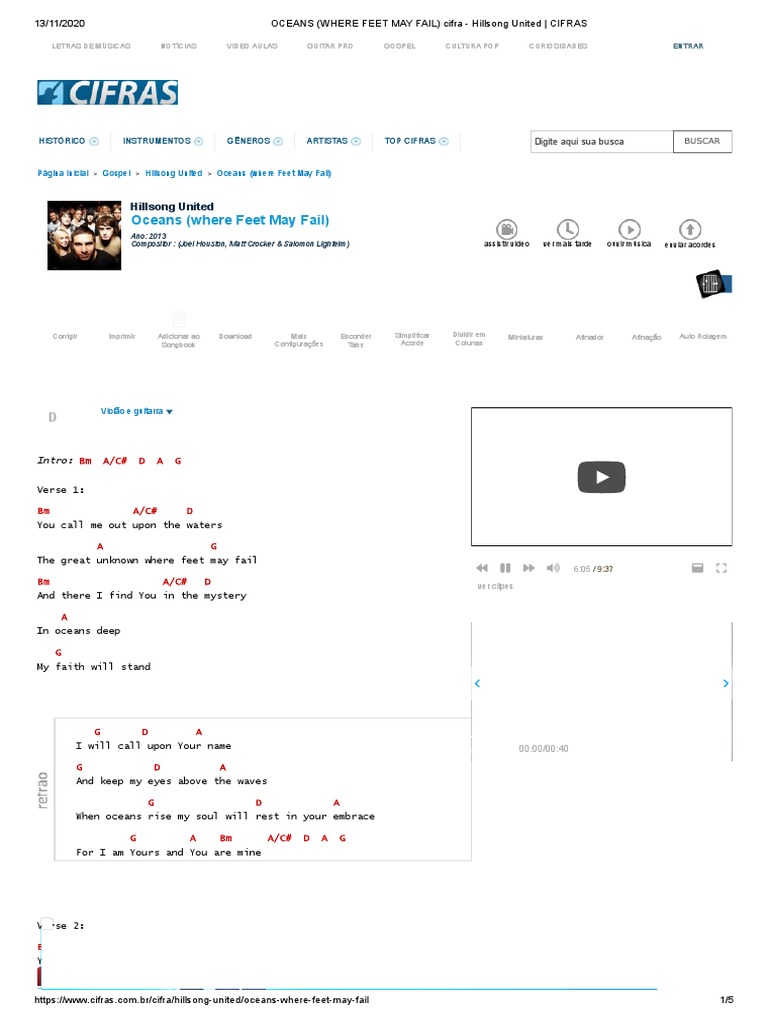 OCEANS (WHERE FEET MAY FAIL) Cifra Hillsong United CIFRAS PDF Popular Music