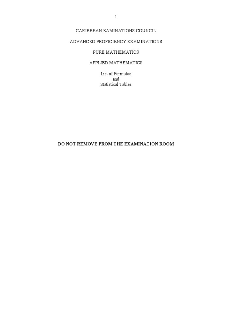 CAPE Mathematics Formula Sheet | PDF | Variance | Mean