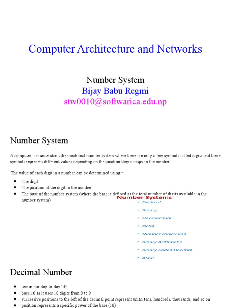 Computer Architecture And Networks Number System Pdf Naming