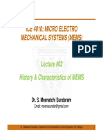 Ice 4010: Micro Electro Mechanical Systems (Mems) : Lecture #02 History & Characteristics of MEMS
