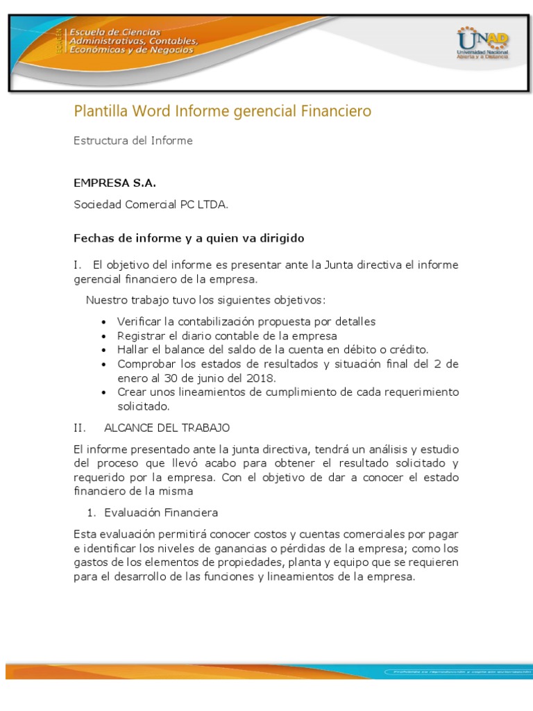 Plantilla Word Informe Gerencial Financiero | PDF | Corporaciones |  Contabilidad