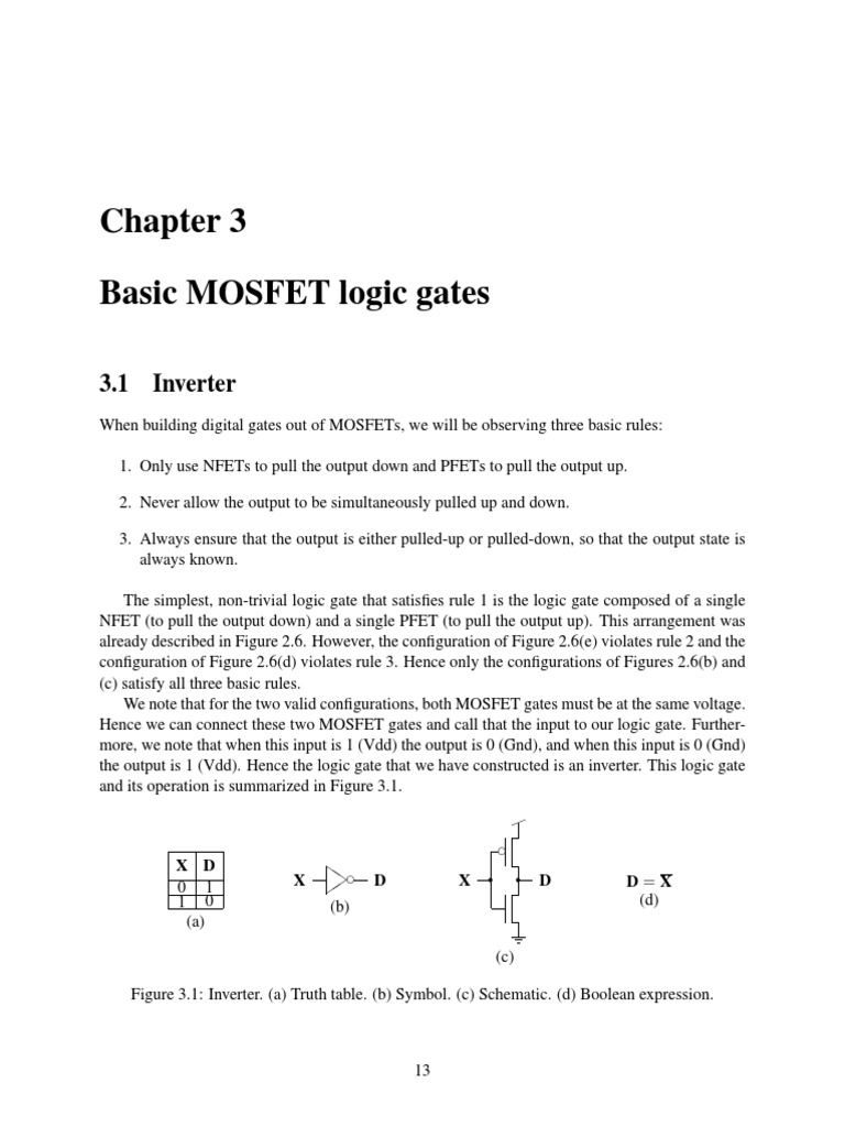 Basic MOSFET Logic Gates 3.1 Inverter PDF Logic Gate Field Effect Transistor