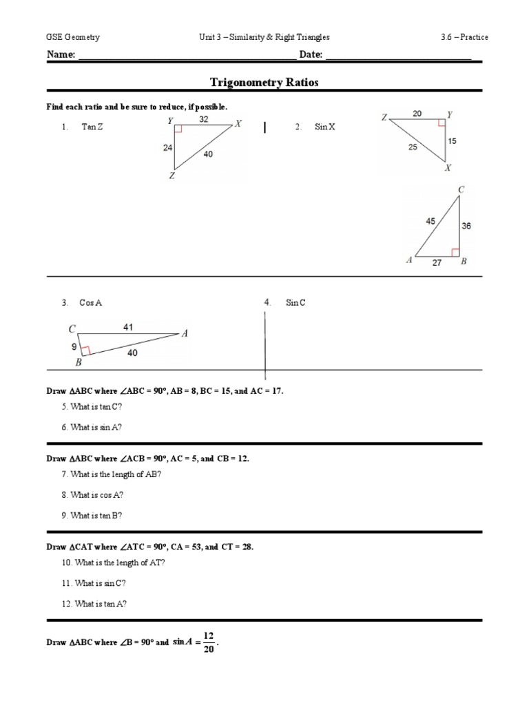 Trigonometric Ratios Practice | PDF