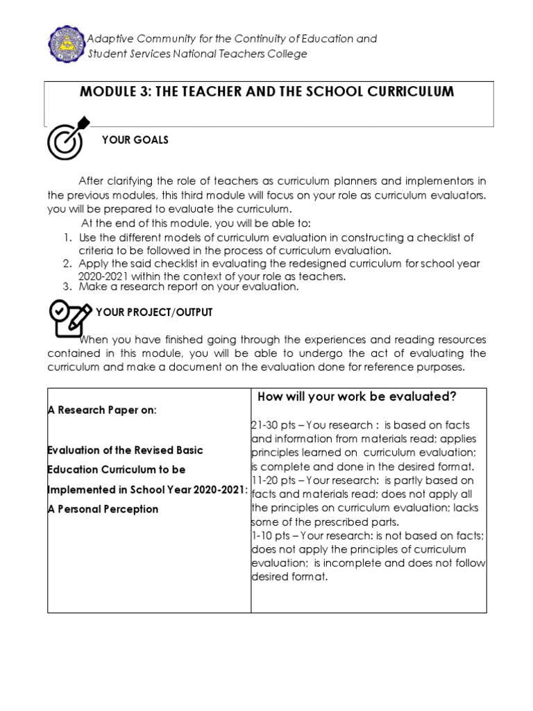 Curriculum Evaluation for Teachers | PDF | Curriculum | Educational ...