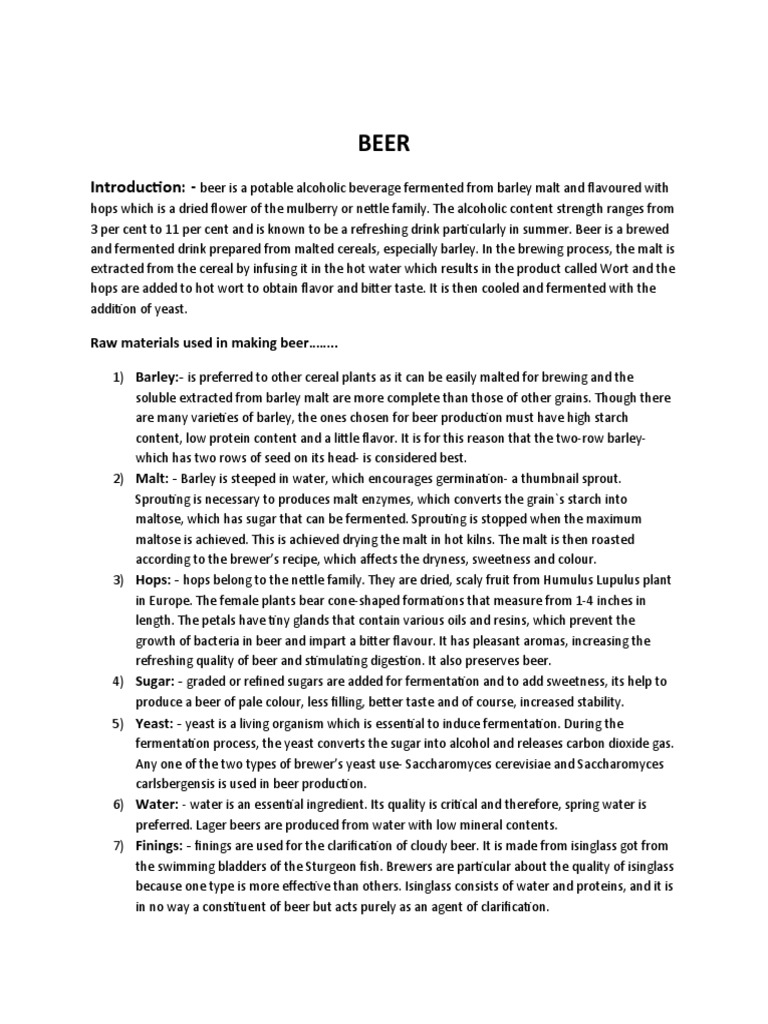 Introduction: - : Raw Materials Used in Making Beer .. Barley | PDF ...