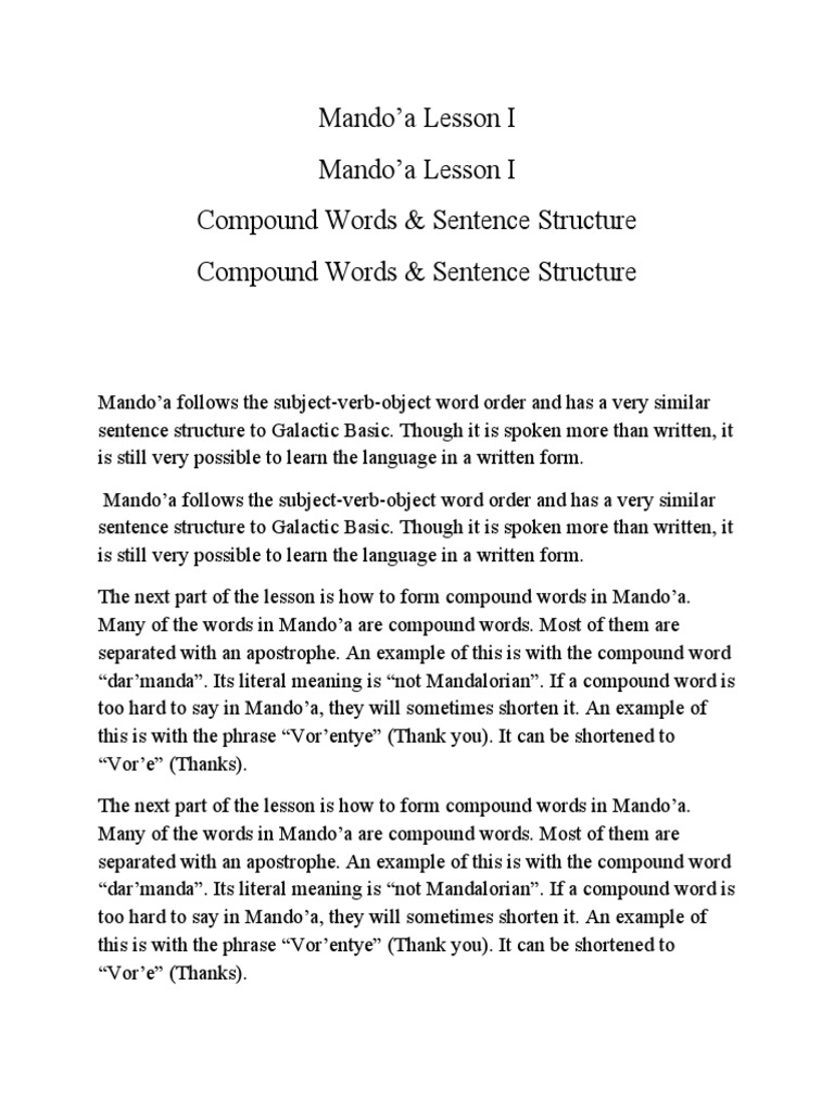 Mando’a Language Basics: Compound Words | PDF