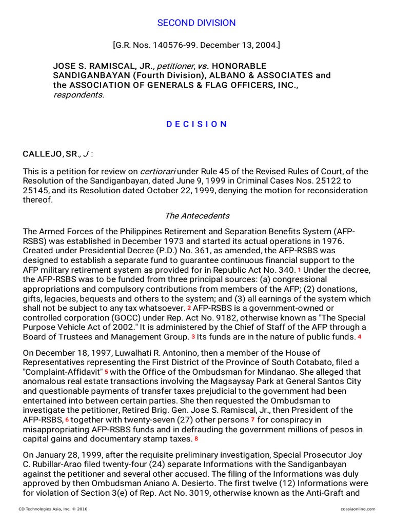 AFP-RSBS Fund Misappropriation Case | PDF | Prosecutor | Certiorari