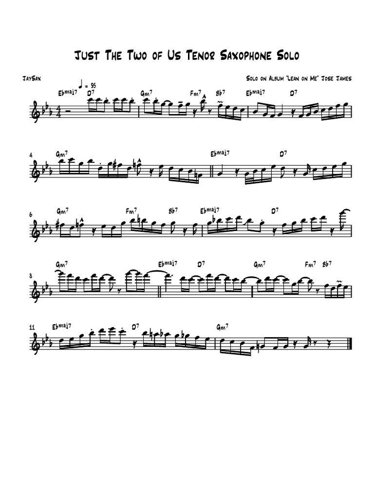 Just The Two of Us Tenor Saxophone Solo Transcription