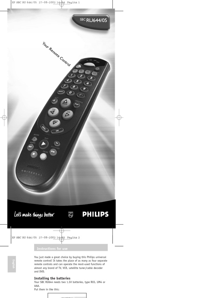 Philips Universal Remote Control SBC RU 644 English Manual, PDF, Remote  Control