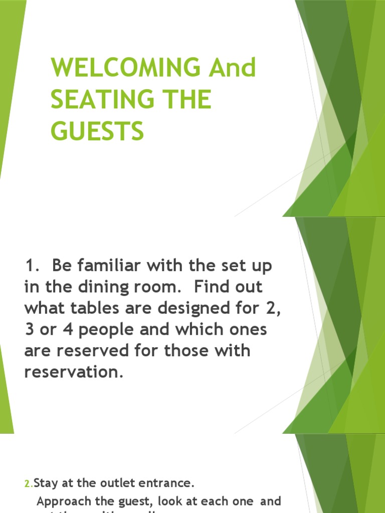 and SEATING THE GUESTS PDF Waiting Staff Restaurant And