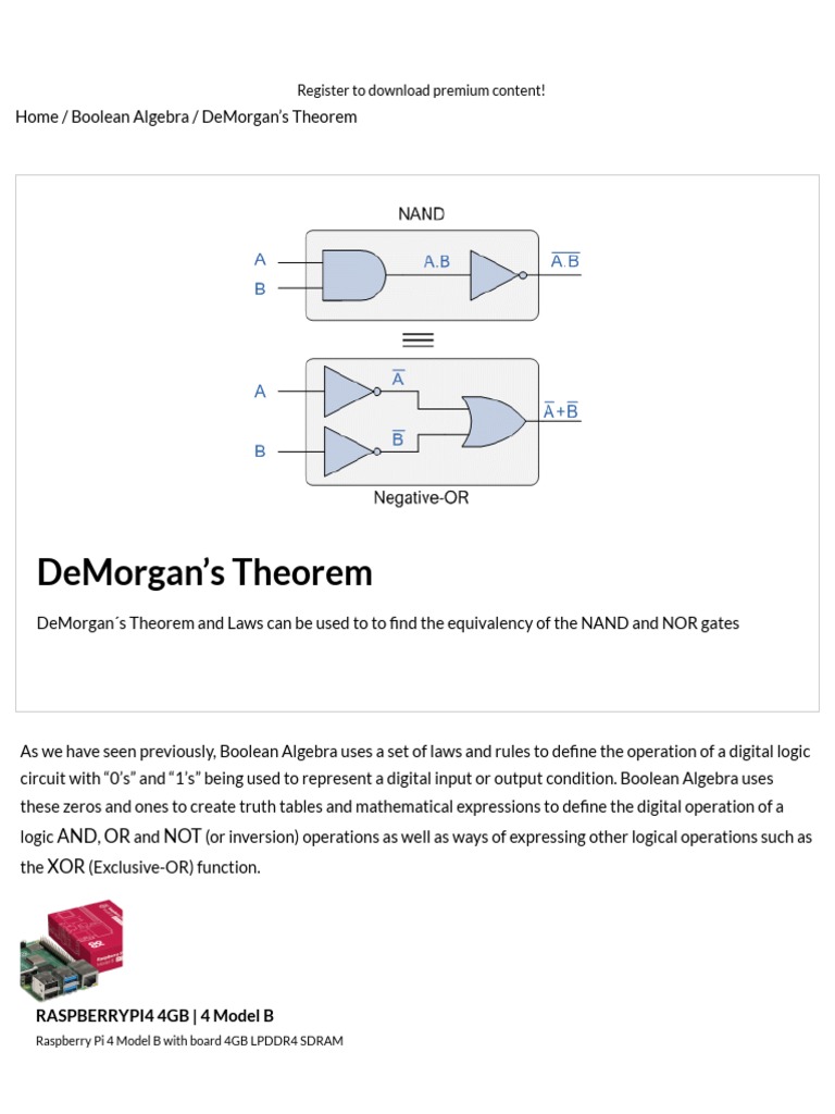 DeMorgan's Theorem and Laws | PDF | Logic Gate | Boolean Algebra