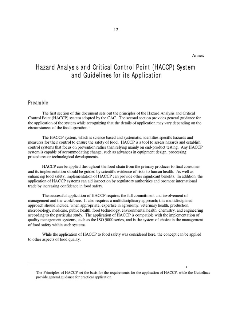 HACCP System Principles and Guidelines | PDF | Hazard Analysis And ...