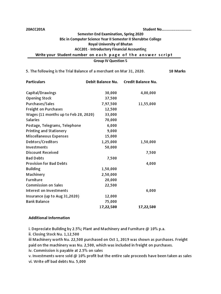 Writeyour Studentnumber On Each Page of The Answer Script | PDF ...