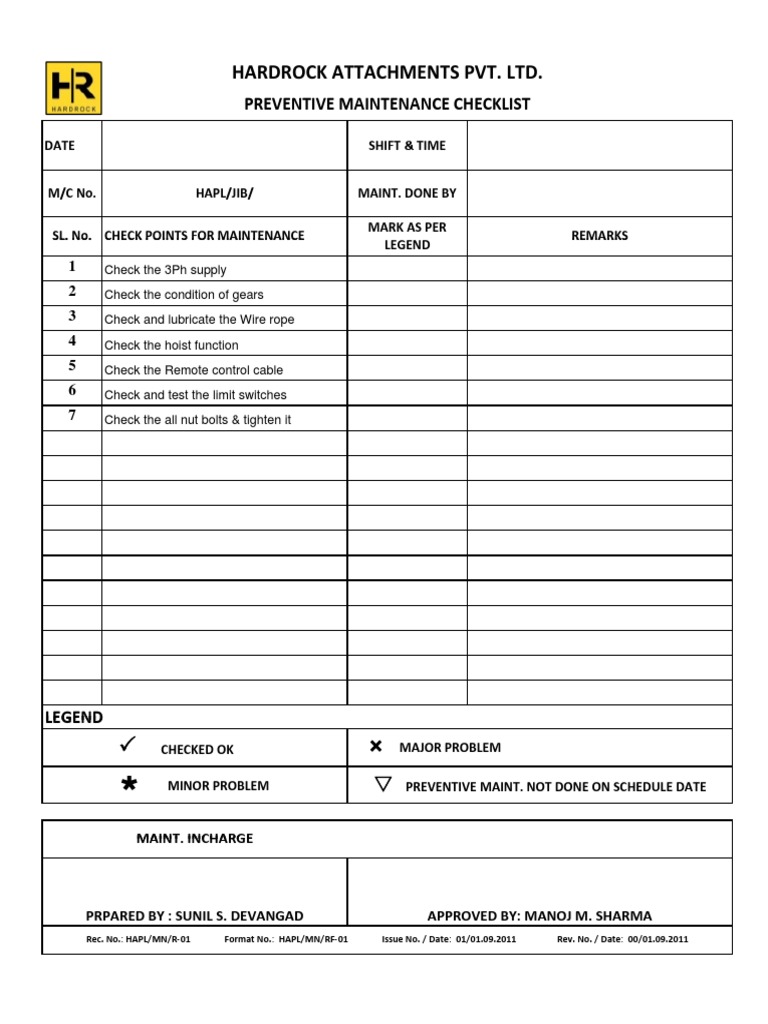 Preventive Maintenance Checklist Template | PDF