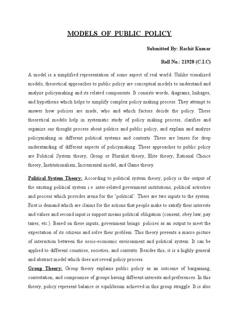 Overview of Public Policy Models | PDF | Institution | Rationality