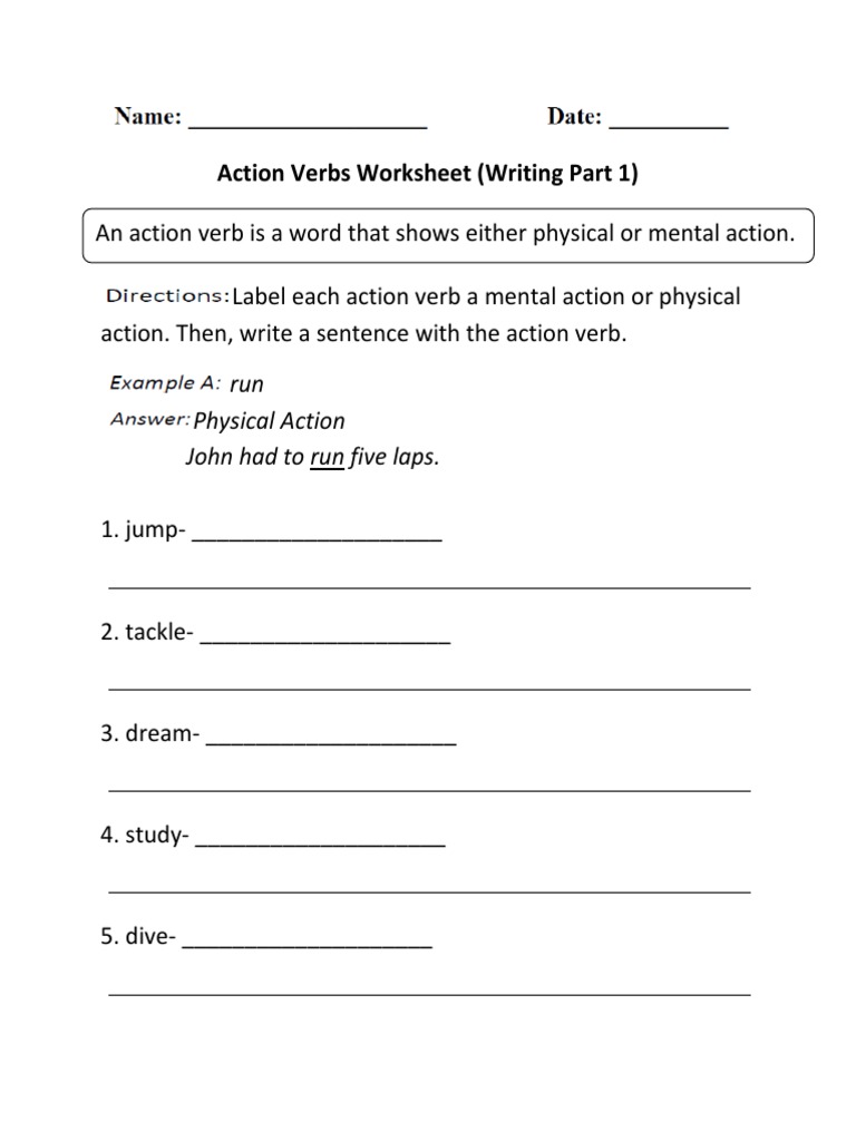 action verbs worksheet writing pdf